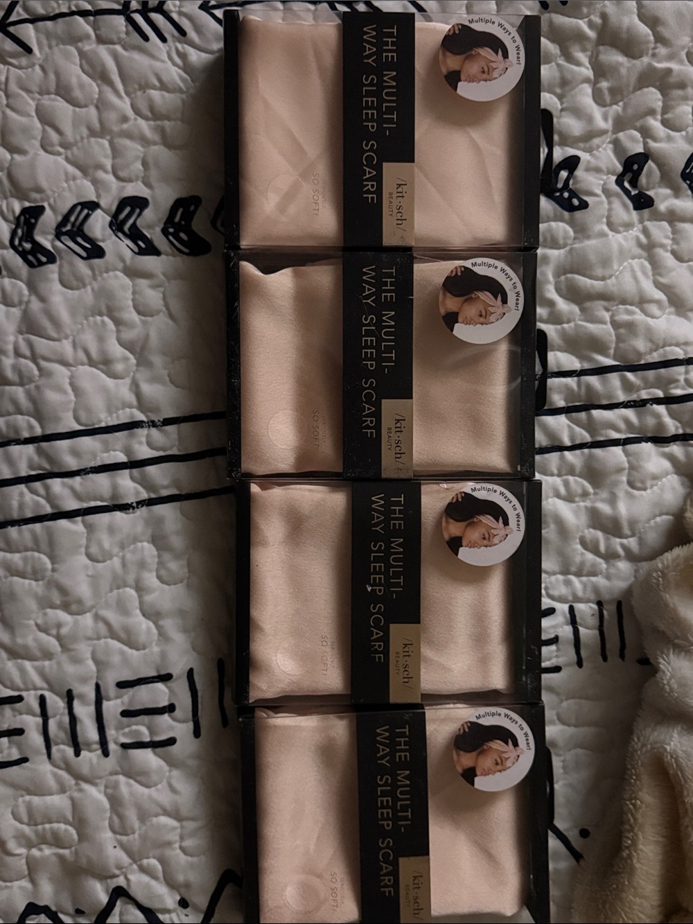 x4 Kitsch Multi-Way Satin Sleep Scarf in Blush bundle